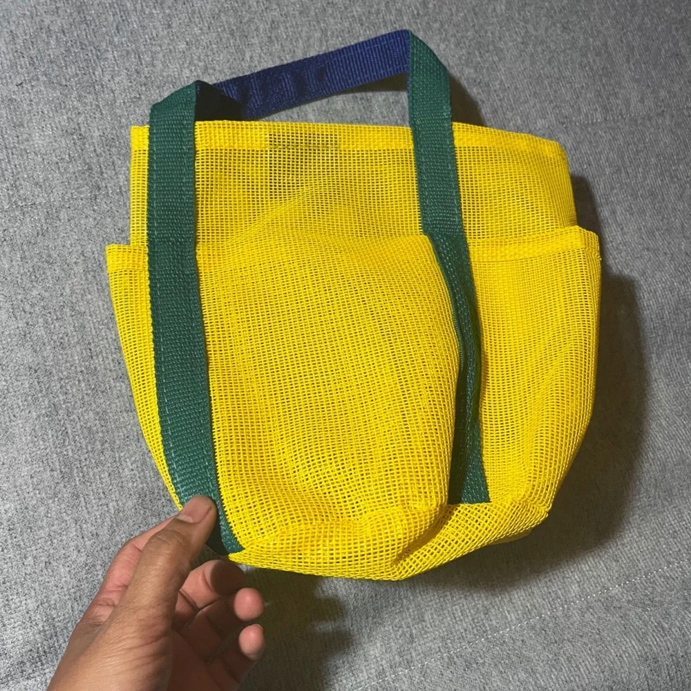 Saltwater Canvas Mesh Shower Caddy Bag Yellow Blue Green Dorm Gym Tote